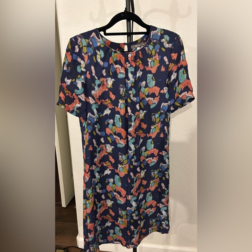 Pippa Women's Short Sleeve Silk Dresses,Round Pleated Neck, Size 2